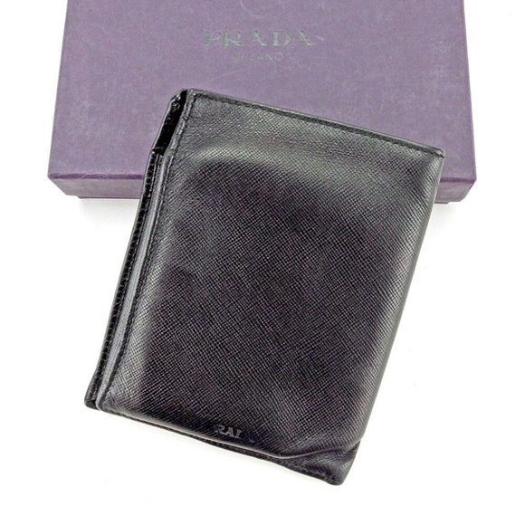 Authentic Prada Wallet Purse Bifold Logo Black Mens - Picture 1 of 6
